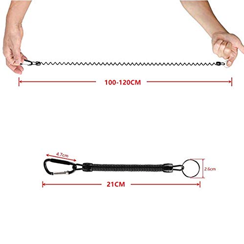 Pack of 6 Black Coiled Fishing Lanyard with Carabiner Fishing Ropes Secure Pliers Lip Grips Tackle Fish Tools