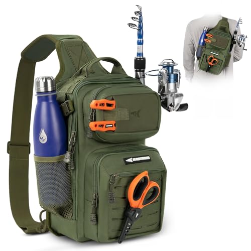 KastKing BlowBak Tactical Sling Tackle Bag-Lightweight Fishing Backpack Storge Fishing Gear and Equipment,Gift for Men - color: E: Green（14” X 8” X 6”）, size: Standard