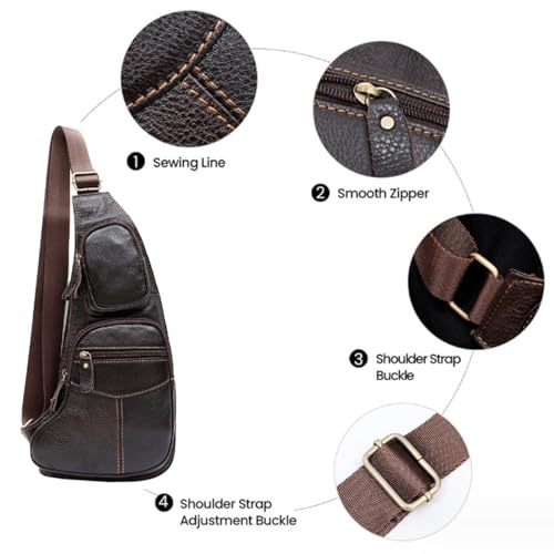 Vintage Leather Sling Bag Backpack for Men Crossbody Shoulder Chest DayPack Backpacks - color: #01coffee