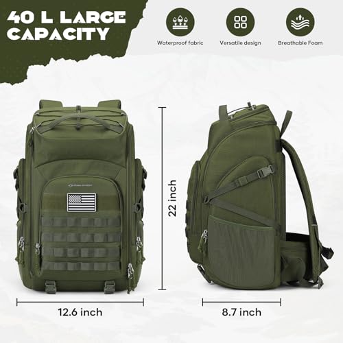 Maelstrom Tactical Backpack for Men, Water Resistant 40L Military Bag | Molle System, 900d Polyester, Laptop Pocket, Load Compression, Tripod Straps, For Hunting, Travel, Hiking,Gym, Camping - color: C.army Green