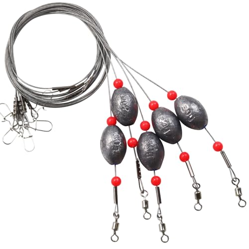Fishing Egg Sinker with Soft Plastic Core Weight Rigs 5pcs Flounder Rig Saltwater,176.37lb Fishing Wire Leader with Egg Sinker Swivels Snap, Grouper Bottom Fishing Rigs - color: rig, size: 30g(1oz)-5pcs