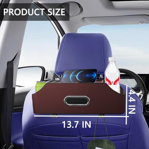 AUCELI Car Seat Back Organizer with Cup Holder and Tissue Box, Headrest Hanging Storage Box with Hooks and Phone Holder, Multi-Function Travel Tray for Kids, Road Trip Car Accessories - color: Brown