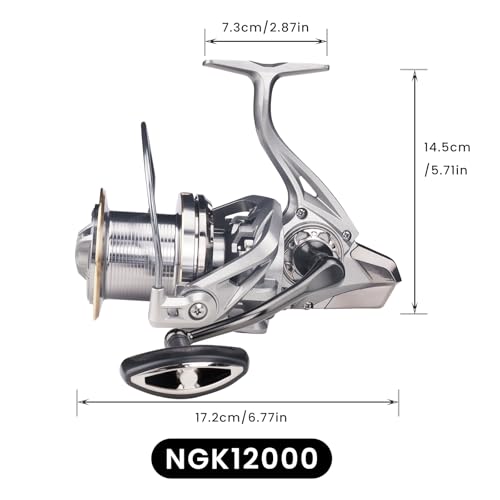 HAUT TON Spinning Reel 8000/9000/10000/12000/14000,6+1BB Metal Surf Fishing Reels,4.8:1 Gear Ratio 55lbs Drag Heavy Long Casting Inshore Saltwater Monster Fish - size: 12000, style: Ht-ngk
