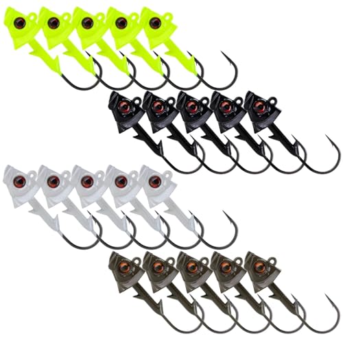 Reaction Tackle Swimbait Jig Heads with Weighted Hook - Realistic Fish Head Lures for Bass and Walleye - Soft Plastic Swimbait Heads for Freshwater and Saltwater (5-Pack) - color: Variety 20 Pack, size: 1/4 Oz