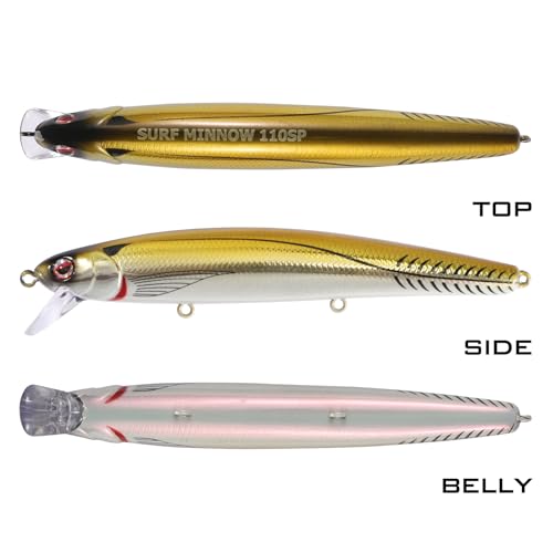 LITTMA California Surf Fishing Lures Saltwater Jerkbait Crankbait Surf Minnow 110/125 - Metallic Sardine Super Glow & Pearl Pink Belly Glow Lures for Halibut & Striper Fishing - color: Bronze, size: 110mm - 5/8oz