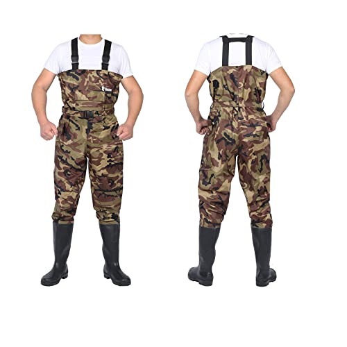 Bootfoot Fishing Chest Waders for Men Women with Boots 2-Ply Nylon/PVC Waterproof Hunting Waders with Boots Hanger - color: Camo, size: 13