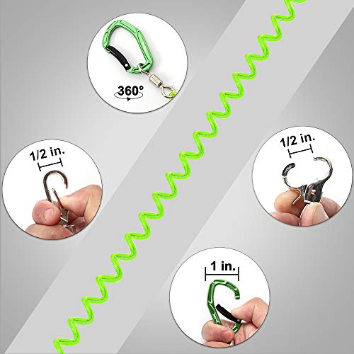HERCULES M4 Fishing Lanyard, Fishing Pole Tether, Kayak Paddle Leash, Heavy Duty Retractable Coiled Lanyard for Fishing, Rods, Pliers, Boating, Paddles, Kayak - color: Pack of 2 Green (17.7" Plus, 5.9")