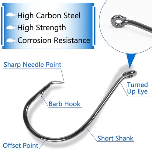 Circle Hooks Freshwater Saltwater Fishing Hooks 2X Strong High Carbon Steel Offset Catfish Fishing Hooks, Variety of Different Sizes - color: 150pcs hooks