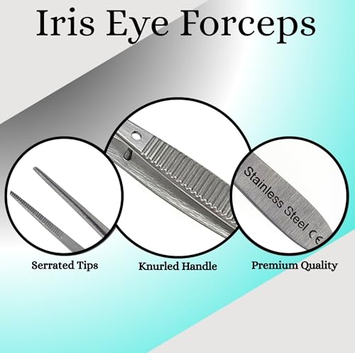 Iris Eye Dressing Forceps 4", Straight, Serrated Tips