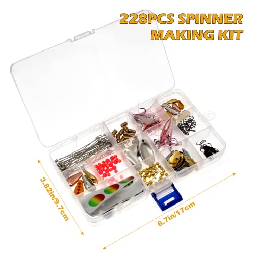 Fishing Lure Spinnerbait Kit with Tackle Box, 8 Pcs/10 Pcs Bass Trout Perch Salmon Hard Metal Rooster Tail Fishing Lures Kit - color: 228 Pcs