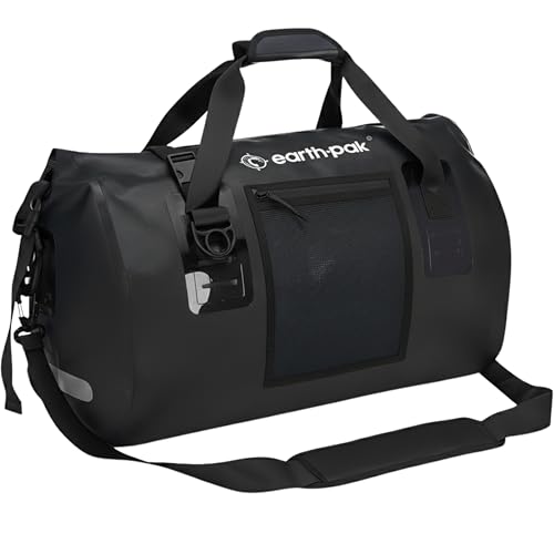 Earth Pak Waterproof Duffel Bag - Heavy Duty Motorcycle Dry Bag with Large Storage Space Perfect for Traveling, Camping, Kayaking, Fishing & Canoeing Bag 50L/70L/90L/120L Sizes - color: Black, size: 50L