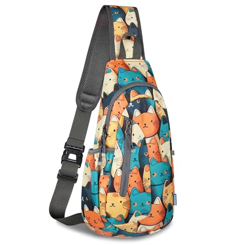 TITECOUGO Small Sling Bag, Lightweight Crossbody Backpack for Men Women, Shoulder Bag for Sports and Outdoor - color: Mix-yellow Blue Cat
