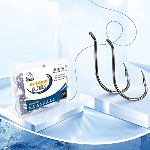 UCEC Fishing Hooks Octopus Hooks for Saltwater Freshwater High Carbon Steel Offset Circle Octopus Catfish Hooks for Catfish Trout Fishing Size 1/0 3/0 5/0, 50pcs/Box - size: 3/0