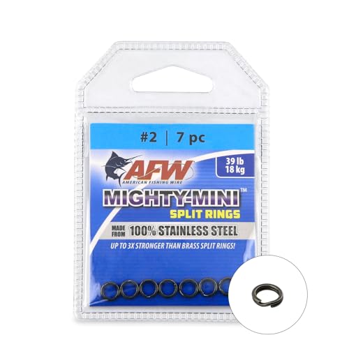 American Fishing Wire Mighty Mini Stainless Steel Split Rings, 3 Times Stronger Than Brass, Superior Holding Power for Fisherman and Outdoorsman - 100pcs in Bright Stainless Steel and Gunmetal Black - size: 7 pc, #2, 39 lb test, style: Gunmetal Black