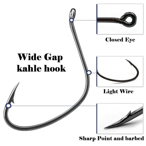 Kahle Hooks for Surf Fishing, FishTrip 50pcs Pompano Rig Hook Wide Gap Circle Hooks 7 Sizes - size: A_50pcs