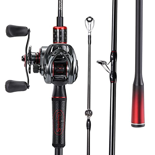 Sougayilang Baitcasting Fishing Rod and Reel Combo, Medium 6'/7' Low Profile with SuperPolymer Handle (2 Pieces 7ft Left) - color: Cast-Left hand-7'0''-Medium