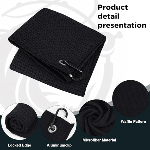 Puomue 3 Pack Microfiber Fishing Towels with Clip, 16" X 16", Waffle Pattern for Effective Cleaning of Fishing Gears or Dirty Hands, Perfect for Camping Towels and Hiking Towles (Black, 16"X16") - color: Black