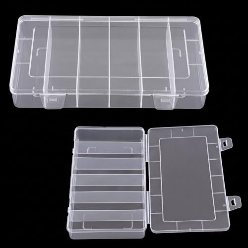 QFGasre 6 Grids Clear Plastic Fishing Tackle Box Tackle Box Organizer with Dividers Craft Storage Containers for Fishing Gear Crafts Beads Earrings Jewelry Screws Nails Pins Small Parts Storage Organi