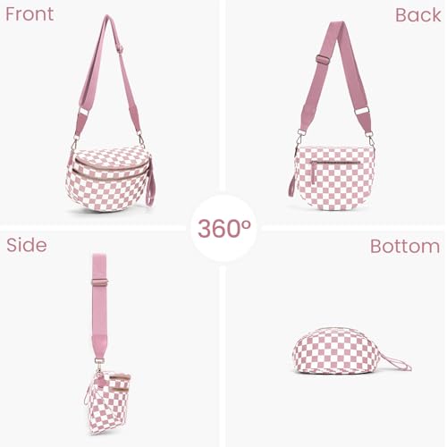 Checkered Crossbody Bum Bags for Women Nylon Checkered Purse Checkerboard Fanny Pack - color: A09-pink