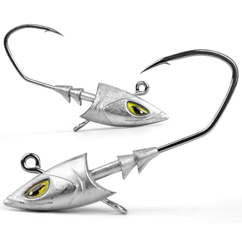 Saltwater Jig Head, Fish Eye Swimbait Jighead for Fishing Inshore/Offshore 1/2 3/4 1 1.5oz with 7/0 Hooks for Redfish, Stripper, Seabass etc. - color: Chartreuse, size: 1/2oz - 10Pack