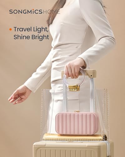 SONGMICS HOME Travel Jewelry Case, Travel Jewelry Box Organizer with Mirror, 4.1 x 8 x 2.4 Inches, Stitching, Portable, Gift Idea, Jelly Pink UJBC180S01 - color: Jelly Pink, size: 8"W