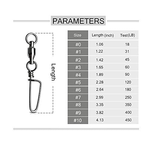 Snap Fishing Swivels Ball Bearing Black Nickel Ball Bearing Swivels Saltwater Heavy Duty Barrel Swivels for Freshwater Saltwater Fishing - size: Size 6+6 (180lb) 40 Pcs