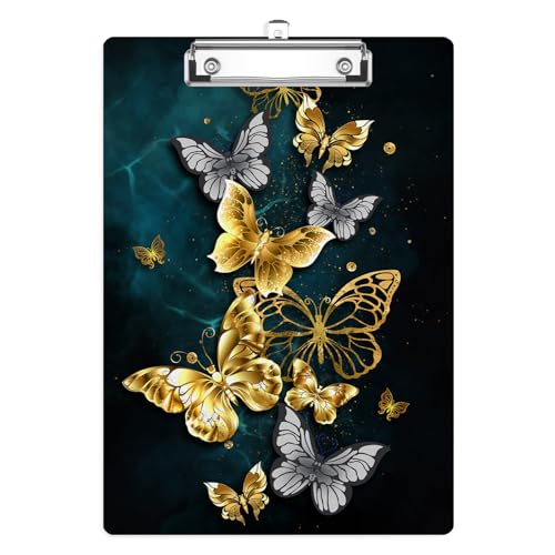 Goldern Butterfly Clipboard, Decorative Clip Board with Metal Clip Cute Plastic Clipboards A4 Standard Size 8.5" x 12.5" for Nurses, Students, Office - color: Butterfly
