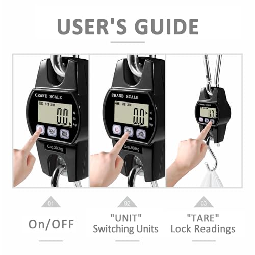 GRAM PRES Digital Hanging Crane Scale 660LB/300KG， Deer Hunting Scales, Farm,Fishing, Fish, Meat，Game,Luggage Scale with Hold/Tare - color: Black