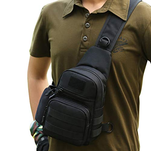 Hebetag Leather Sling Bag Crossbody Backpack for Men Women Travel Outdoor Camping - color: #31black(nylon)