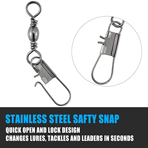 Dr.Fish 50 Pack Fishing Snap Swivels, Barrel Swivels Fishing Tackles, Stainless Steel Safty Interlock Snaps Leader Line Lure Connector Fresh&Saltwater 26-132Lb - size: #1/0(95LB)-50 Pack