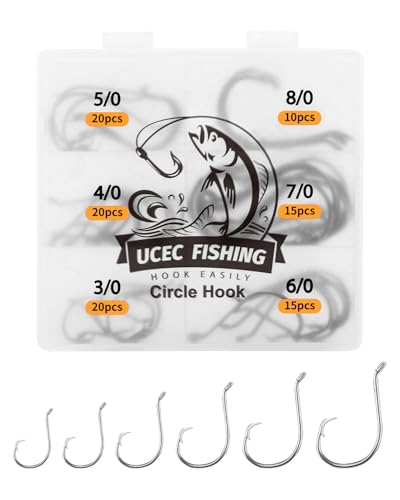 UCEC Circle Hooks Fishing Hooks 2X Strong Offset Circle Hooks Saltwater Black High Carbon Steel Octopus Catfish Hooks Fishing Gear Tackle 150pcs/ 240pcs - Size:#1 1/0 2/0 3/0 4/0 5/0 6/0 8/0 - color: Silver Assortment, size: 100pcs,3/0 4/0 5/0 6/0 7/0 8/0