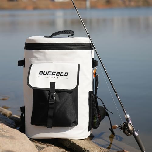 Buffalo Gear Fish Cooler Backpack 32Qt Waterproof Fishing Backpack Cooler Portable Fish Bag, Keep Ice Cold More Than 24 Hours - color: White-32qt