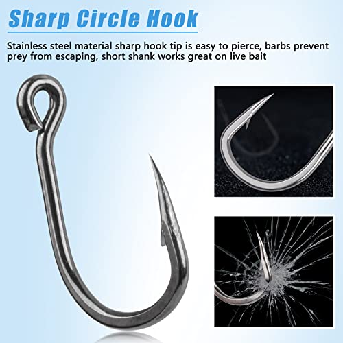 Live Bait Hook Saltwater, 30Pcs Catfish Circle Hooks 2X Strong Stainless Steel Fishing Hooks 1/0-12/0 - size: 12/0-30pcs