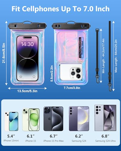 Waterproof Phone Pouch Floating, IPX68 Waterproof Phone Case with Lanyard for iPhone 17 16 15 14 Pro Max Samsung S26 S25 S24, Up to 7 Inch, Beach Vacation Essentials, Dazzling Purple - color: Dazzling Purple