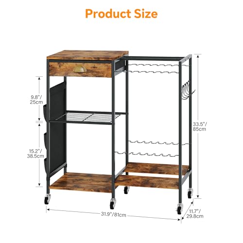 Homeiju Fishing Rod Holder, Fishing Pole Holders for Garage Boat Fishing Gear Storage with Drawer and Wheels, Holds 16 fishing rods for Home Entryway Corner,Rustic Brown