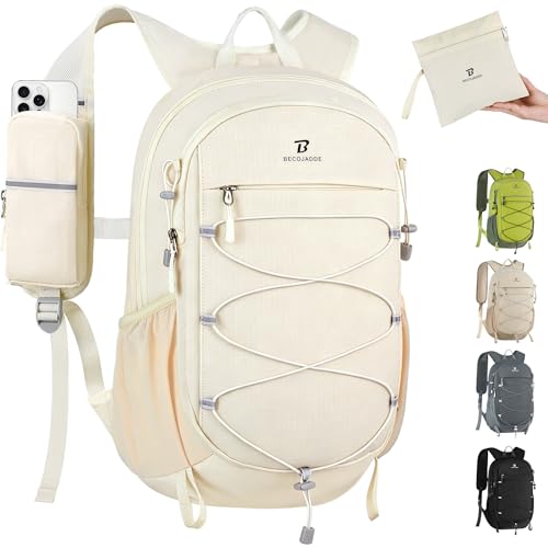 BECOJADDE Hiking Backpack 15L Small Backpack Packable Day pack Water Resistant Lightweight Travel Backpack for Women Men with Shoulder Strap Pockets for Hiking Camping Outdoor, Beige - color: Beige, size: 15L