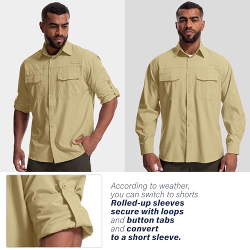 Mens Safari Sun Shirts UPF 50+ UV Sun Protection Long Sleeve Outdoor Quick Dry Fishing Hiking Gardening Shirts - color: 5051 Mud, size: XX-Large