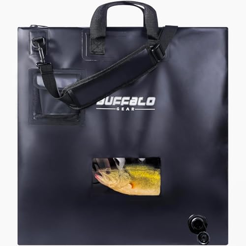 Buffalo Gear Fish Tournament Weigh in Bag for Bass Fishing, Heavy Duty Fish Bag for Caught Fish Waterproof,Leakproof,Puncture Resistant - color: Black-25×23in Upgraded