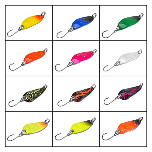 Trout Spoons Fishing Spoons Lures Kit,12pcs Trout Lures Single Hook Hard Metal Baits Mini Fishing Jigs Casting Trolling Spoon Lure for Crappie Char Perch Sunfish Trout - color: Type B