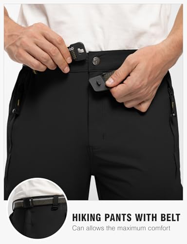TBMPOY Men's Lightweight Hiking Pants with Belt 5 Zip Pockets Waterproof Quick-Dry Travel Fishing Work Outdoor Pants - color: A3-thin Black, size: X-Large