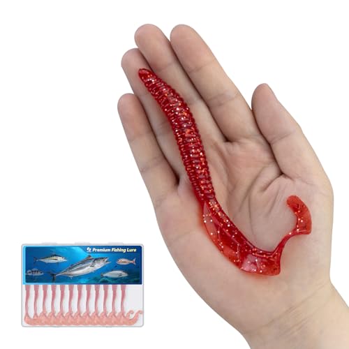 Clearance Bionics-Designed Durable Soft Plastic Fishing Lures Kit with Bonus Accessories, 3/4/5/6 Inch, 9-Type Lifelike Swimbaits in One Gear Set Included Tackle Box for Bass - color: Red