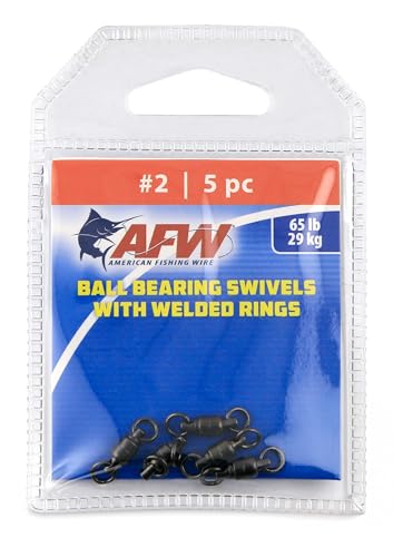 AFW Solid Brass Ball Bearing Fishing Swivels with Double Welded Rings - Patented Bullet Shaped Head for Reduced Water Resistance, Black Finish, Fishing Tackle, Up to 660lb Test