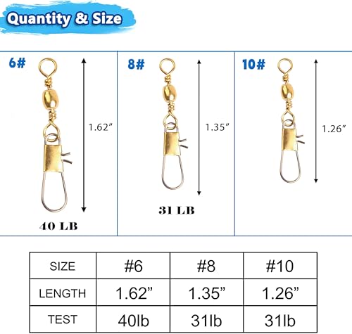 Barrel Snap Swivels Fishing Tackles, 100pcs Fishing Swivels Safty Snaps Accessories, Stainless Steel Fishing Leader Line Lure Connector for Saltwater Freshwater - color: Golden, size: 50pcs-#6 (40LB)
