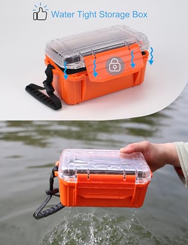 Hlotmeky Small Waterproof Box Dry Box - Floating Waterproof Containers with Padding & Clear Top, Protective Case Small Watertight Storage Box for Kayak Boat Orange Micro Case