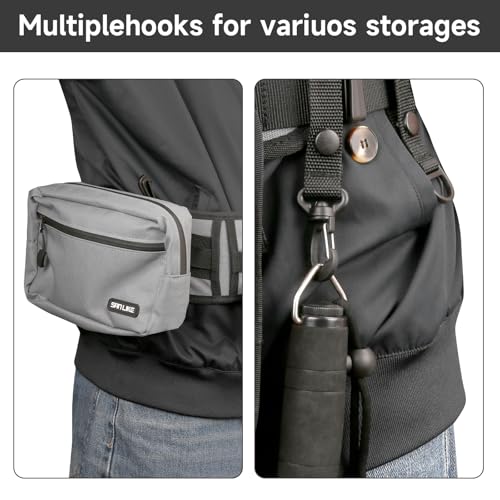 SANLIKE Adjustable Wading Fishing Belt Multi-Pocket Waist Rod Holder Tackle | 35–53in adjustable waist strap, soft mesh padding cuts fatigue, saltproof thick webbing, multi hooks for tackle mounting - color: Grey T1