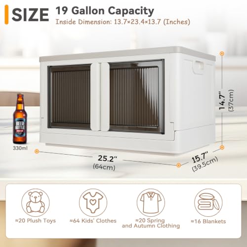 Storage Bin, Cabinet with Lids, Extra Large, Useful Box, 19 Gallon (72L) Capacity, Foldable, Plastic, Underbed or Countertop Use, Excellent Home Organizer - color: Milk White, size: 19 Gal (72L)