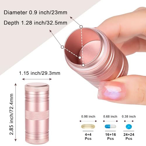 Small Pill Box Metal Pill Case - Portable Waterproof Pill Container for Pocket Purse, Travel Daily Pill Holder, Medicine Organizer for Vitamin/Fish Oil/Supplements Pink 1 Pack - color: Pink, size: Small-Medium