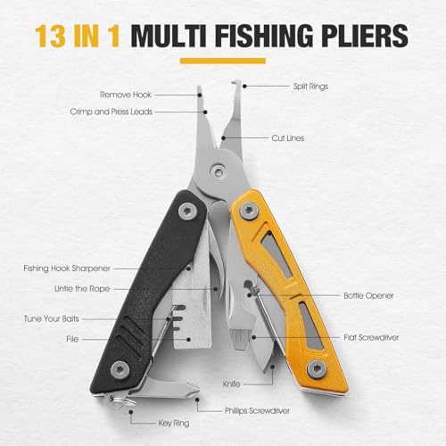 VIRENKNIFE Multitool,13-in-1 Stainless Steel Multi Tool Pliers with Pocket Knife,Bottle Opener，Screwdriver，Perfect for Camping, Outdoor and Everyday Use,Gifts for Men Dad（Black & Yellow） - color: Black & Yellow