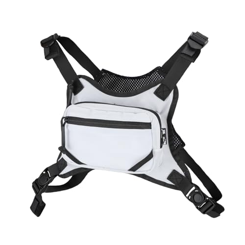 MGFLASHFORCE Chest Bag for Men and Women, Chest Rig Pack Front EDC Pouch Running Vest Phone Holder for Workout, Hiking and Outdoor Sports (White) - color: White