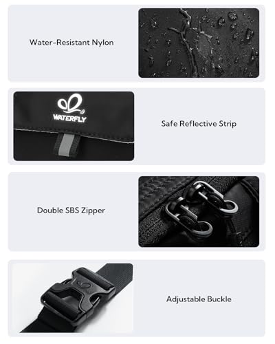 WATERFLY Fanny Pack Waist Bag: 3L Waist Pack with Anti-Theft RFID Blocking, 9 Pockets & Adjustable Belt Water Resistant Hip Pack for Women Men Travel Hiking Running - color: Black